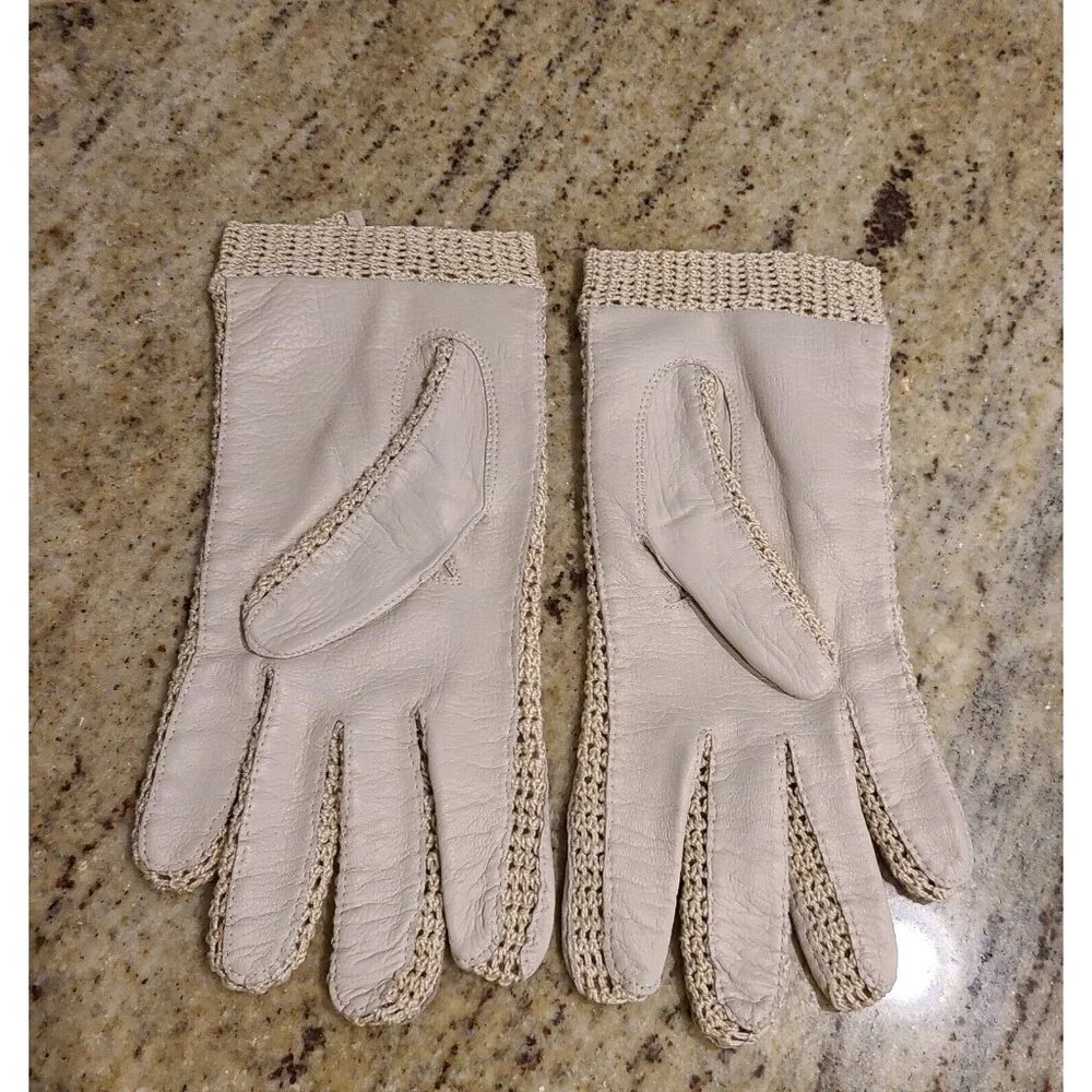 Vintage Plus Size XL Beige Soft Leather Crochet 9